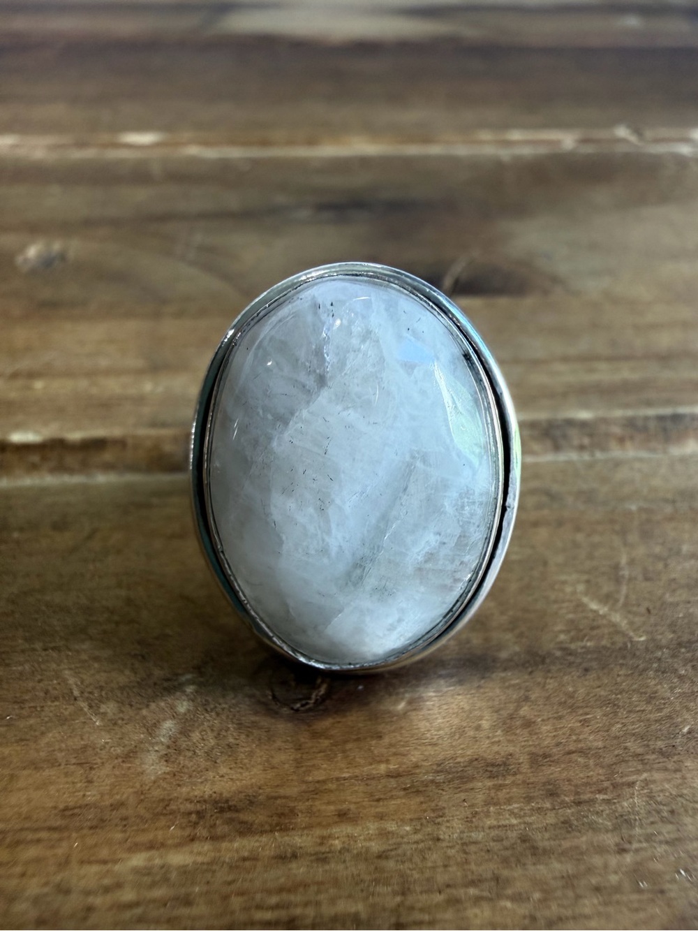 Rainbow Moonstone Gemstone Ring Size 7.75 Vintage Style Silver Jewelry Plated